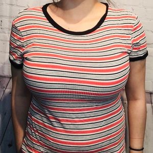 Coral and silver striped shirt